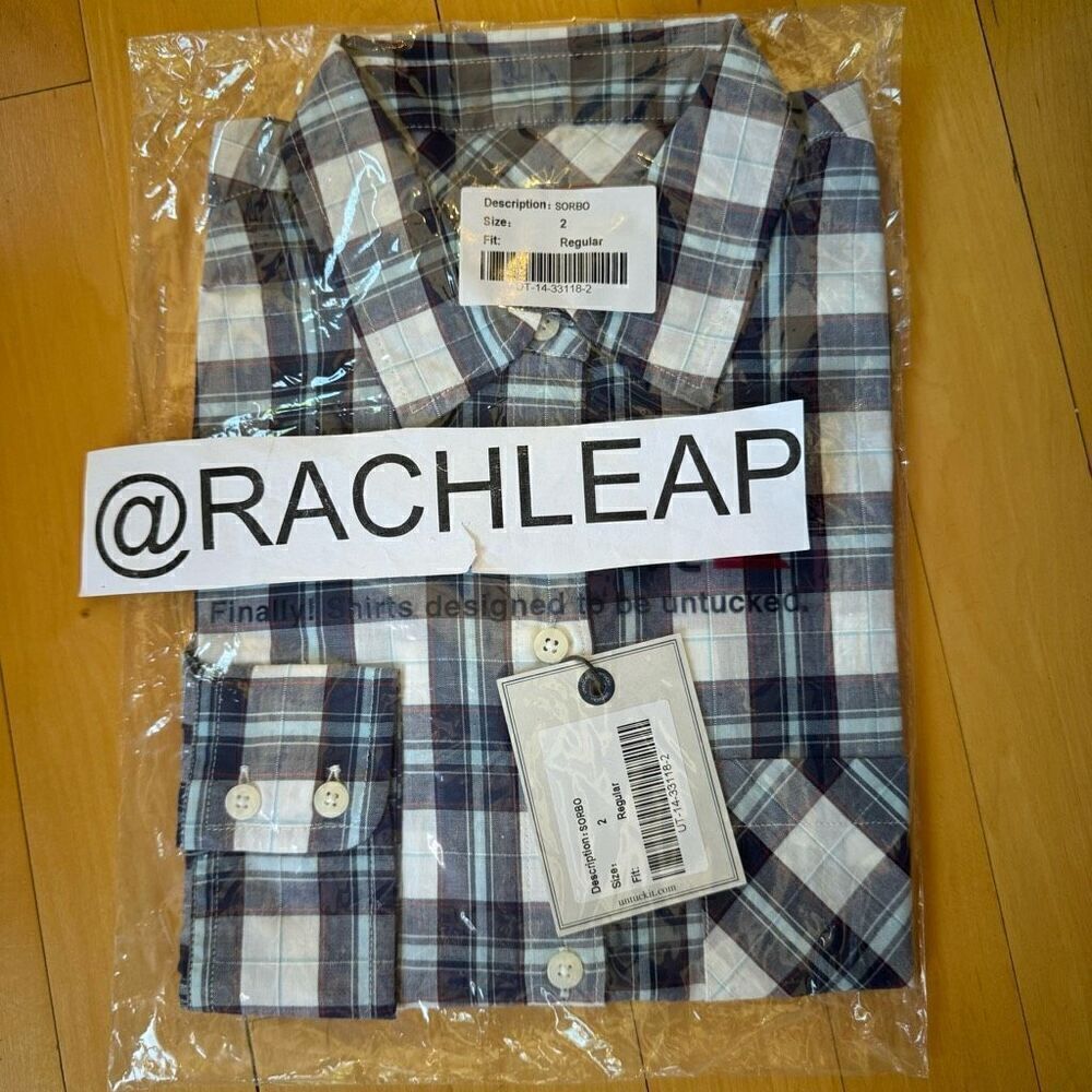 $130 Untuckit women’s blue plaid long sleeve button up brand new size 12 m7
